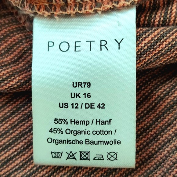 Poetry Orange and Brown Striped Hemp Blend Pullover Sweater Womens Sz 12 - Picture 4 of 13